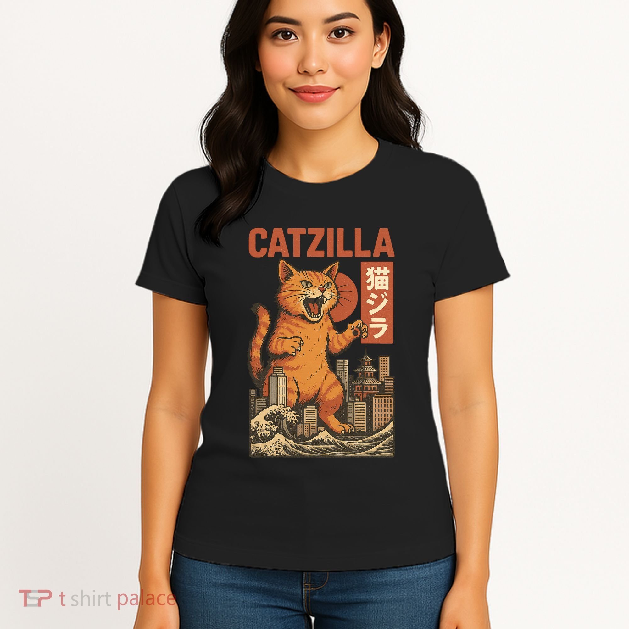 Catzilla Cat Japanese Art Funny Cat Women's T-Shirt