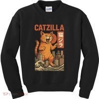 Catzilla Cat Japanese Art Funny Cat Kids Sweatshirt thumb 0