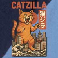 Catzilla Cat Japanese Art Funny Cat Raglan Baseball Sleeve Shirt thumb 2