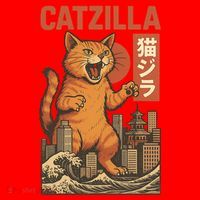 Catzilla Cat Japanese Art Funny Cat Santa Hat thumb 1