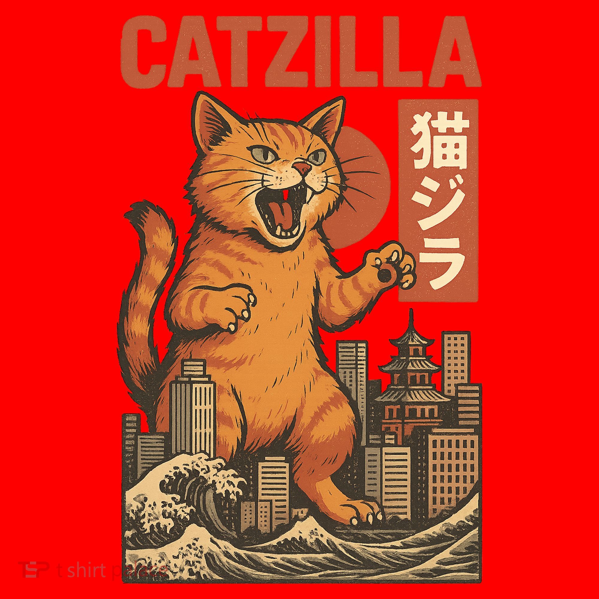 Catzilla Cat Japanese Art Funny Cat Santa Hat