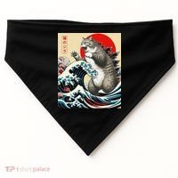 Catzilla Cat Japanese Art Funny Cat Gifts USA-Made Doggie Bandana thumb 0