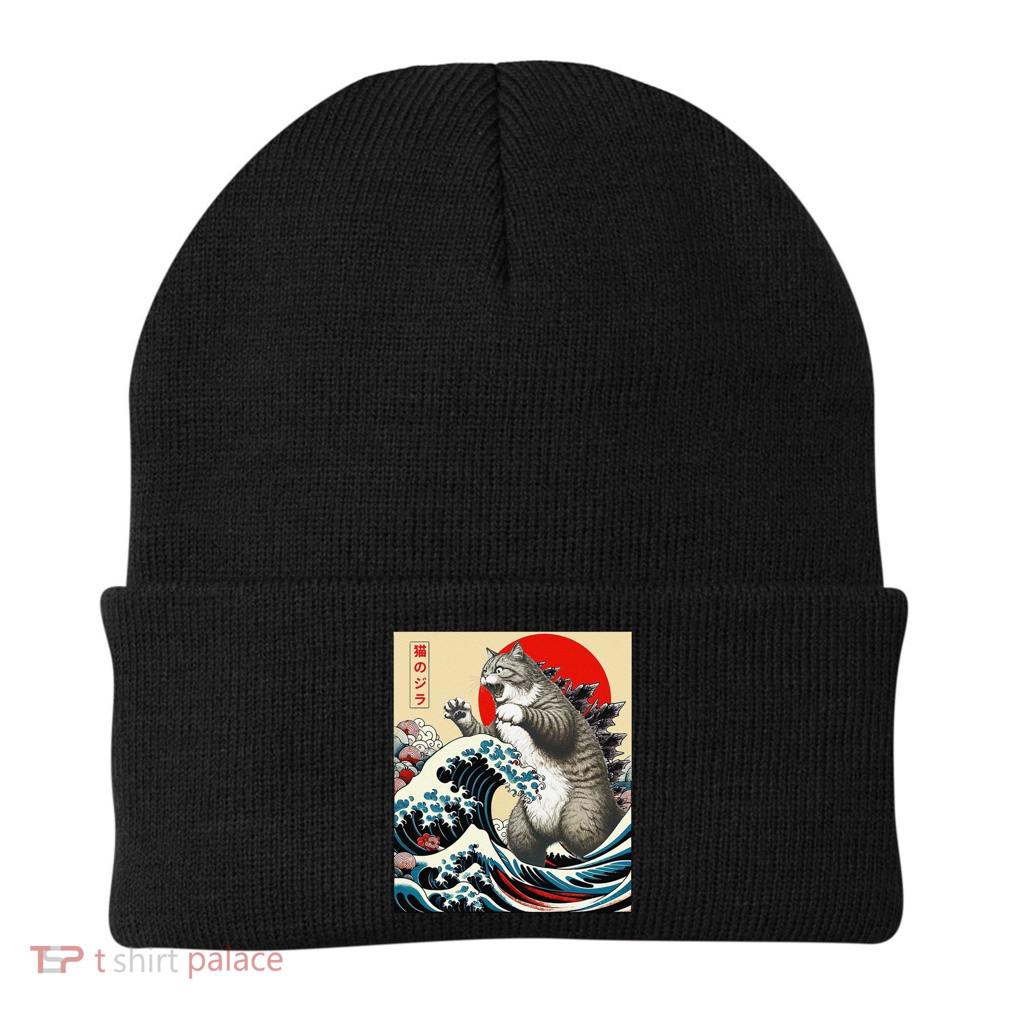 Catzilla Cat Japanese Art Funny Cat Gifts Beanie
