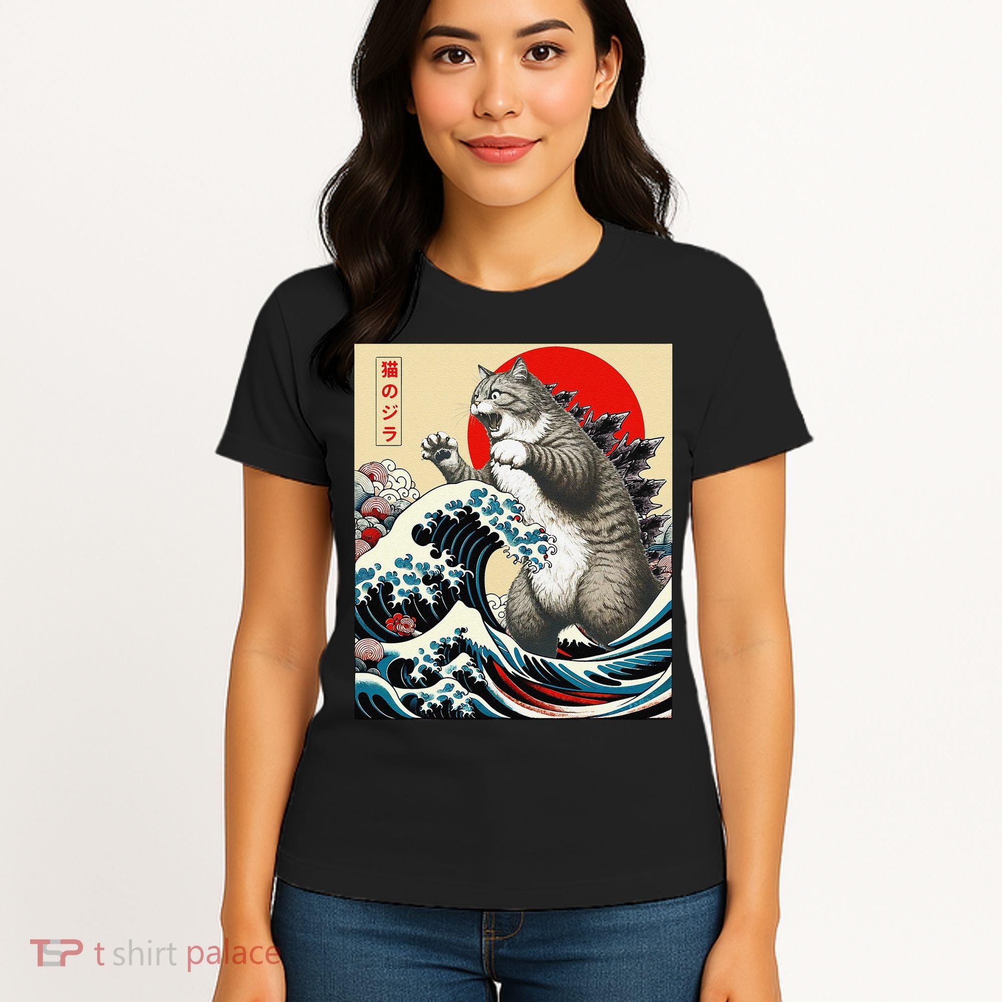 Catzilla Cat Japanese Art Funny Cat Gifts Women's T-Shirt