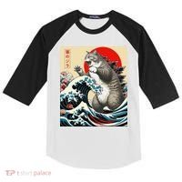 Catzilla Cat Japanese Art Funny Cat Gifts Kids Colorblock Raglan Jersey thumb 0