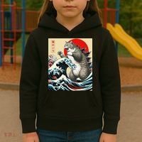 Catzilla Cat Japanese Art Funny Cat Gifts Kids Hoodie thumb 3
