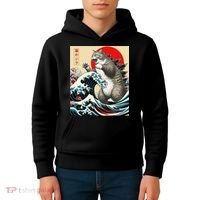 Catzilla Cat Japanese Art Funny Cat Gifts Kids Hoodie thumb 4