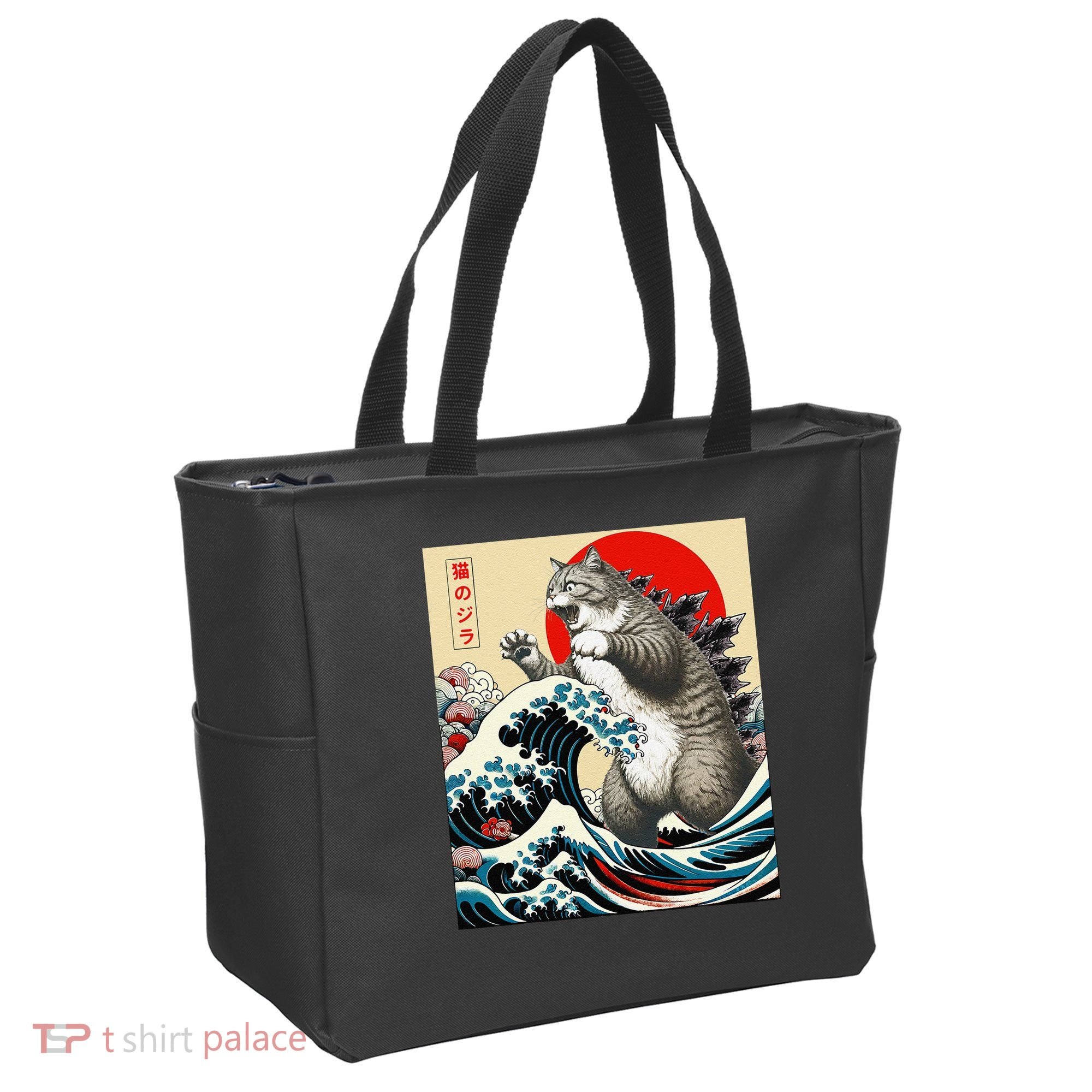 Catzilla Cat Japanese Art Funny Cat Gifts Tote Bag