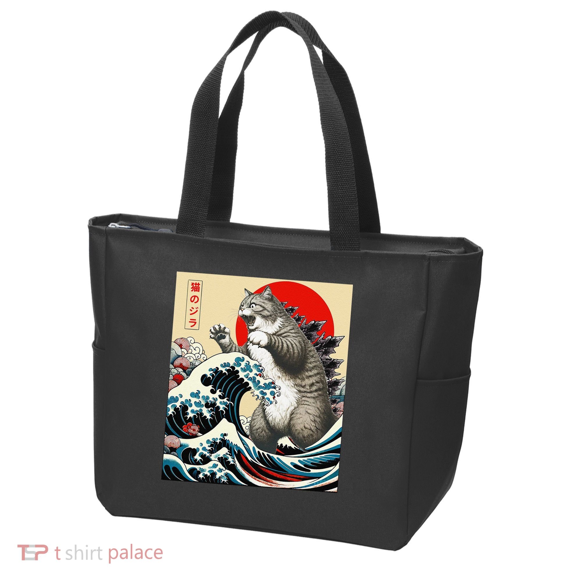 Catzilla Cat Japanese Art Funny Cat Gifts Tote Bag