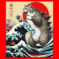 Catzilla Cat Japanese Art Funny Cat Gifts Santa Hat thumb 1