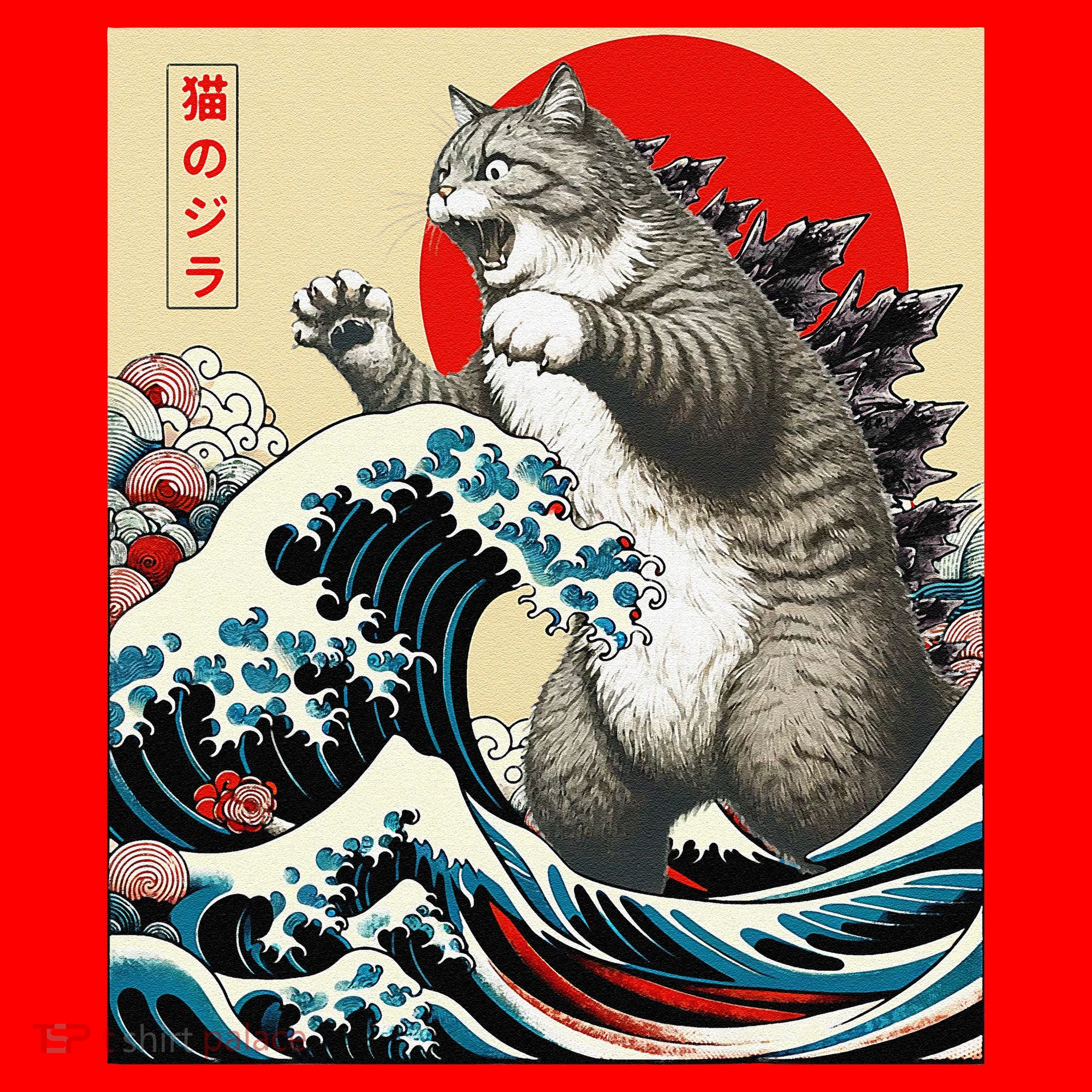 Catzilla Cat Japanese Art Funny Cat Gifts Santa Hat