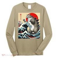 Catzilla Cat Japanese Art Funny Cat Gifts Long Sleeve Shirt thumb 0