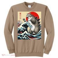Catzilla Cat Japanese Art Funny Cat Gifts Sweatshirt thumb 0