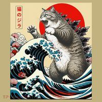 Catzilla Cat Japanese Art Funny Cat Gifts T-Shirt thumb 7
