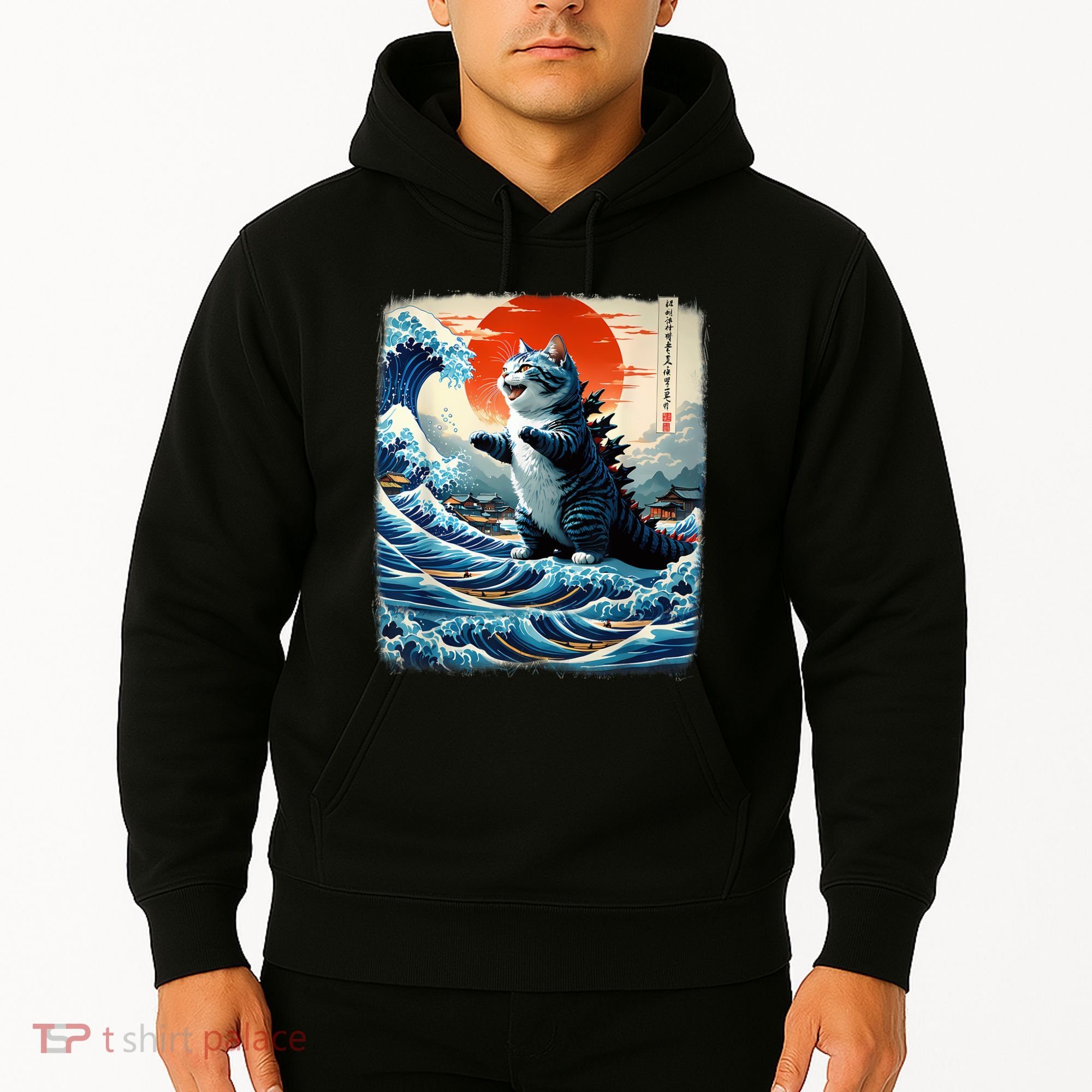 Catzilla Cat Japanese Art Funny Cat Adventure Hoodie