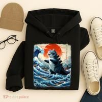 Catzilla Cat Japanese Art Funny Cat Adventure Hoodie thumb 4