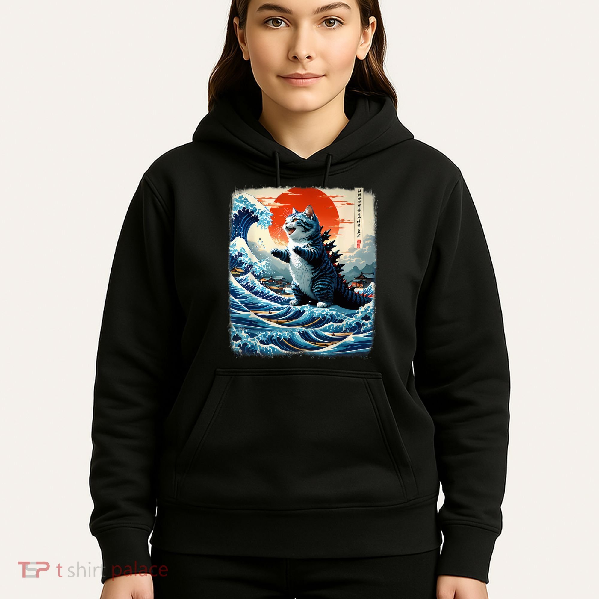 Catzilla Cat Japanese Art Funny Cat Adventure Hoodie