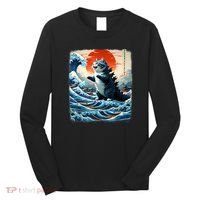 Catzilla Cat Japanese Art Funny Cat Adventure Long Sleeve Shirt thumb 0