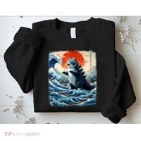 Catzilla Cat Japanese Art Funny Cat Adventure Sweatshirt thumb 2
