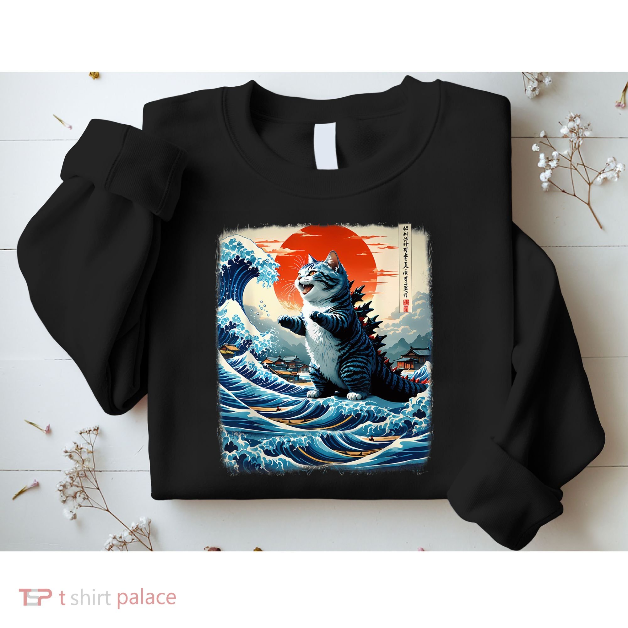 Catzilla Cat Japanese Art Funny Cat Adventure Sweatshirt