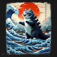 Catzilla Cat Japanese Art Funny Cat Adventure Sweatshirt thumb 3