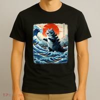 Catzilla Cat Japanese Art Funny Cat Adventure T-Shirt thumb 3