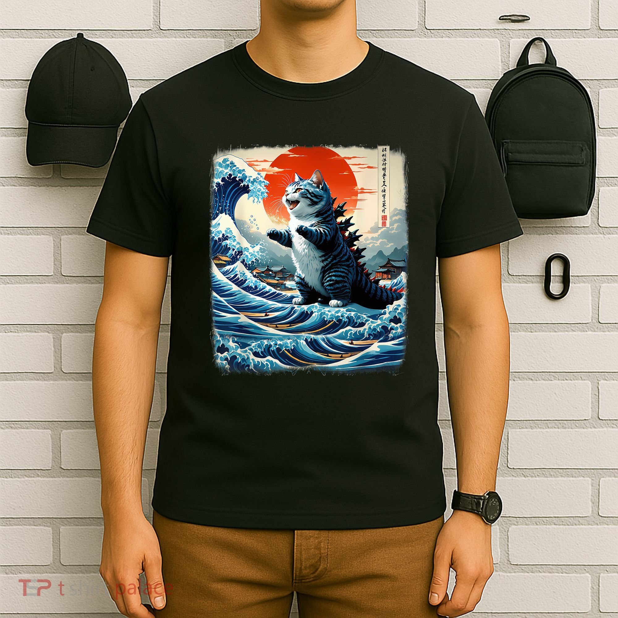Catzilla Cat Japanese Art Funny Cat Adventure T-Shirt