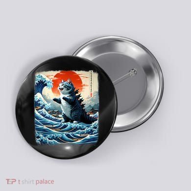Catzilla Cat Japanese Art Funny Cat Adventure Button