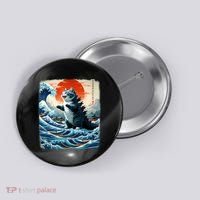 Catzilla Cat Japanese Art Funny Cat Adventure Button thumb 0