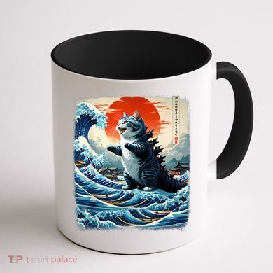 Catzilla Cat Japanese Art Funny Cat Adventure Coffee Mug back