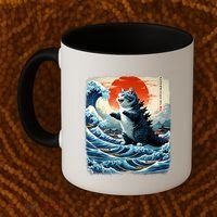 Catzilla Cat Japanese Art Funny Cat Adventure Coffee Mug thumb 2