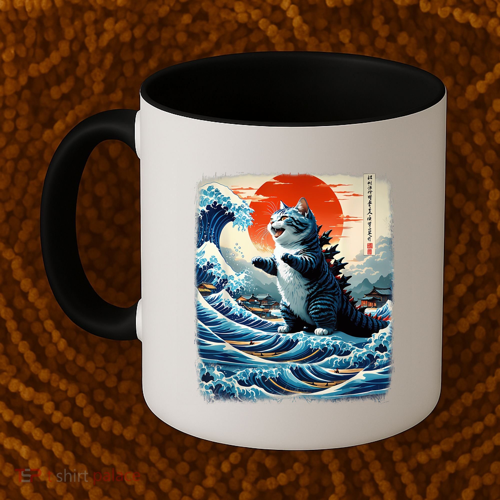 Catzilla Cat Japanese Art Funny Cat Adventure Coffee Mug