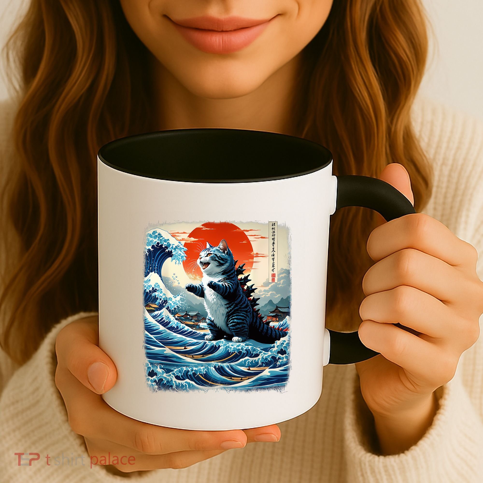 Catzilla Cat Japanese Art Funny Cat Adventure Coffee Mug