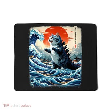 Catzilla Cat Japanese Art Funny Cat Adventure Mousepad