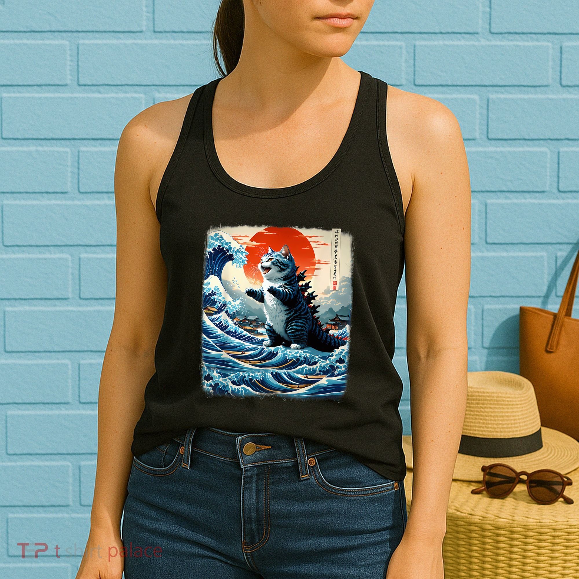 Catzilla Cat Japanese Art Funny Cat Adventure Women's Tank Top