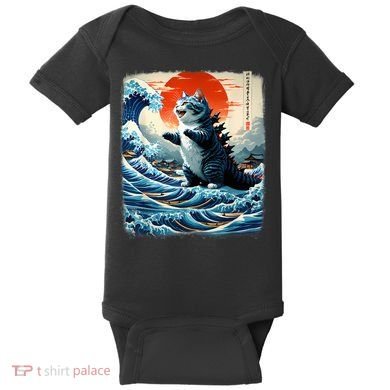 Catzilla Cat Japanese Art Funny Cat Adventure Baby Bodysuit