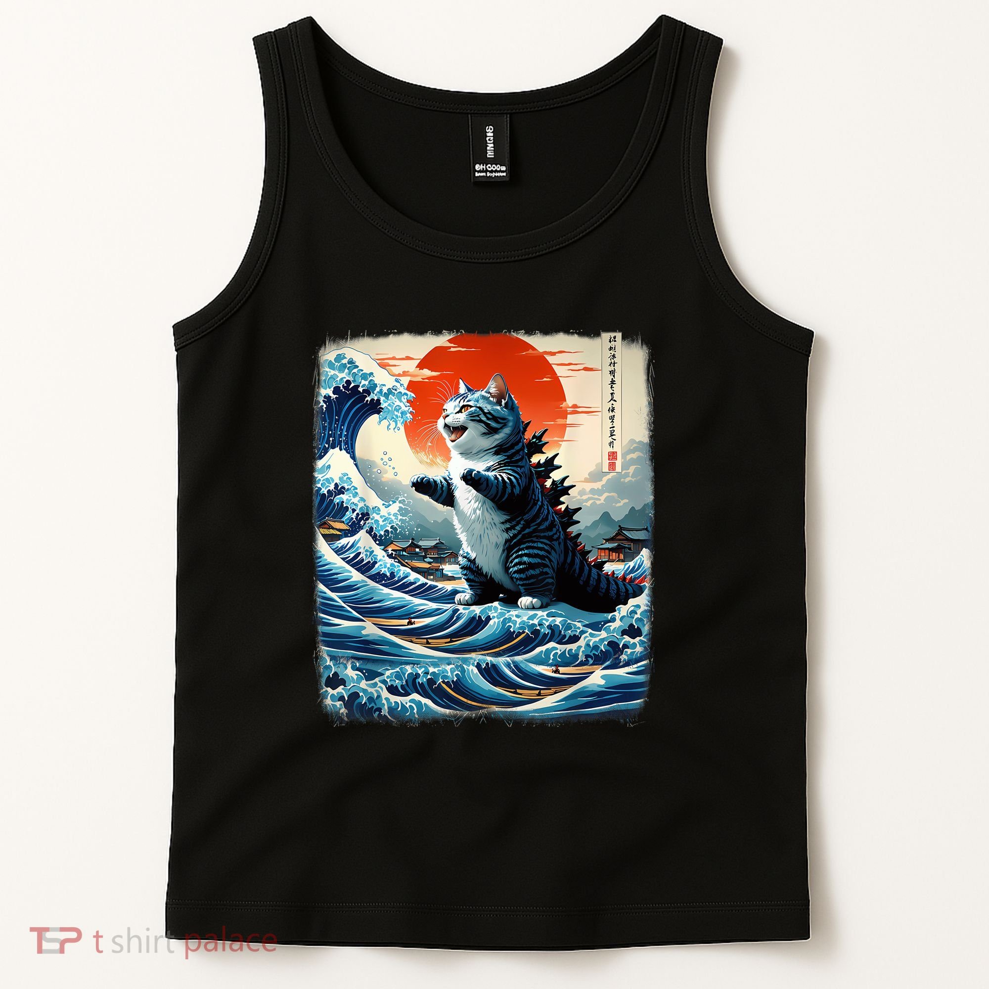 Catzilla Cat Japanese Art Funny Cat Adventure Tank Top