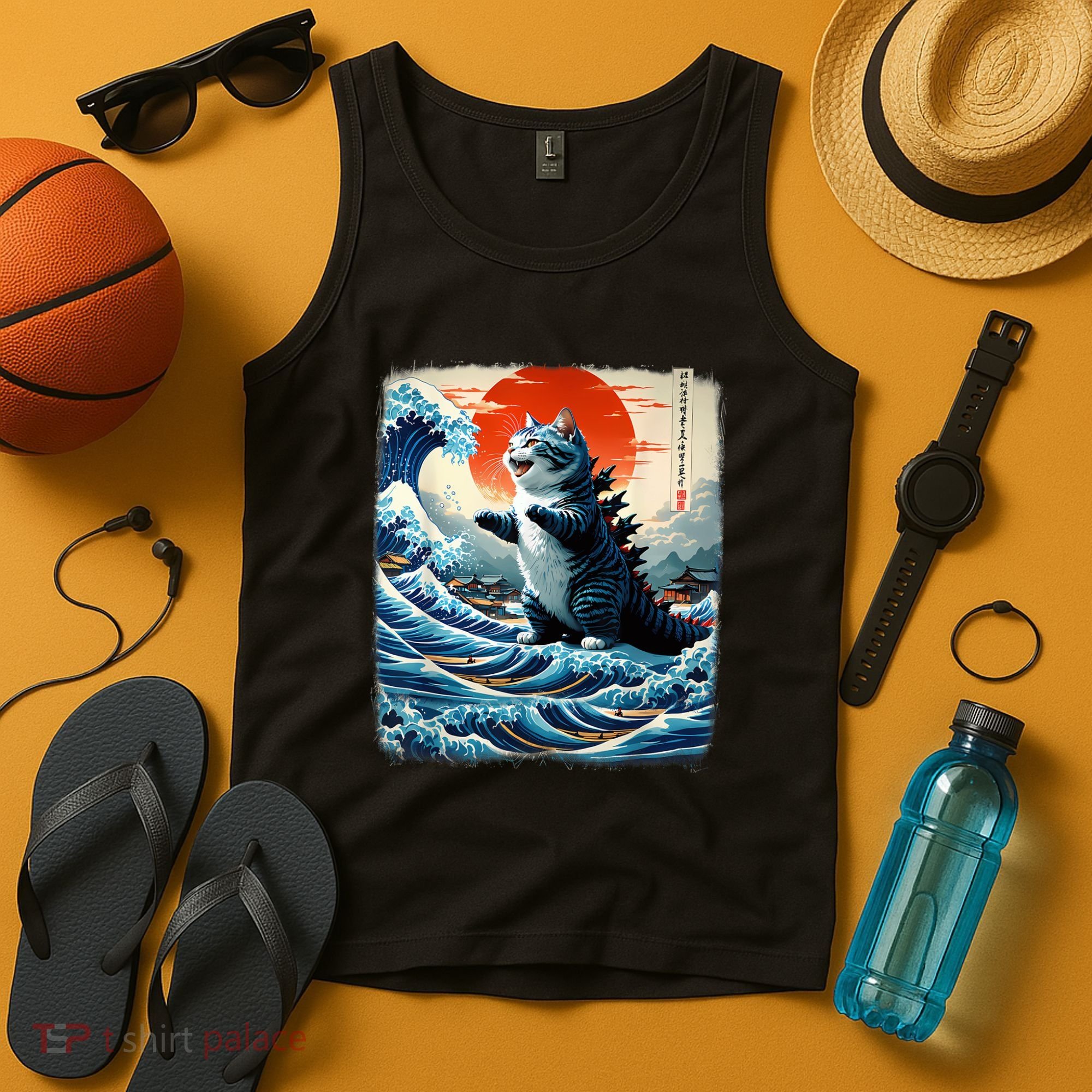 Catzilla Cat Japanese Art Funny Cat Adventure Tank Top