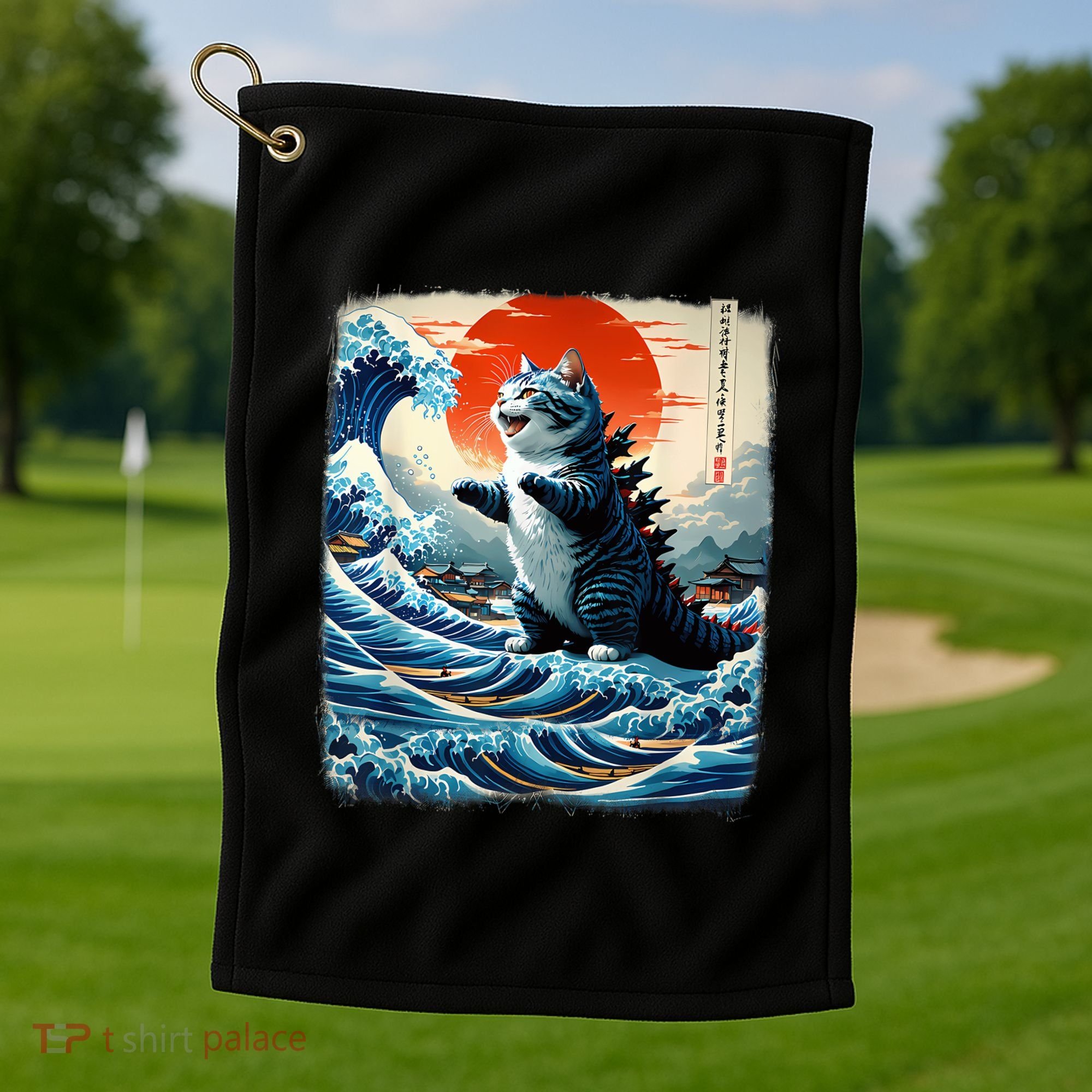 Catzilla Cat Japanese Art Funny Cat Adventure Golf Towel