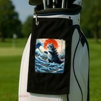 Catzilla Cat Japanese Art Funny Cat Adventure Golf Towel thumb 2