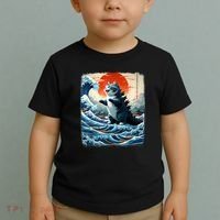 Catzilla Cat Japanese Art Funny Cat Adventure Toddler T-Shirt thumb 2