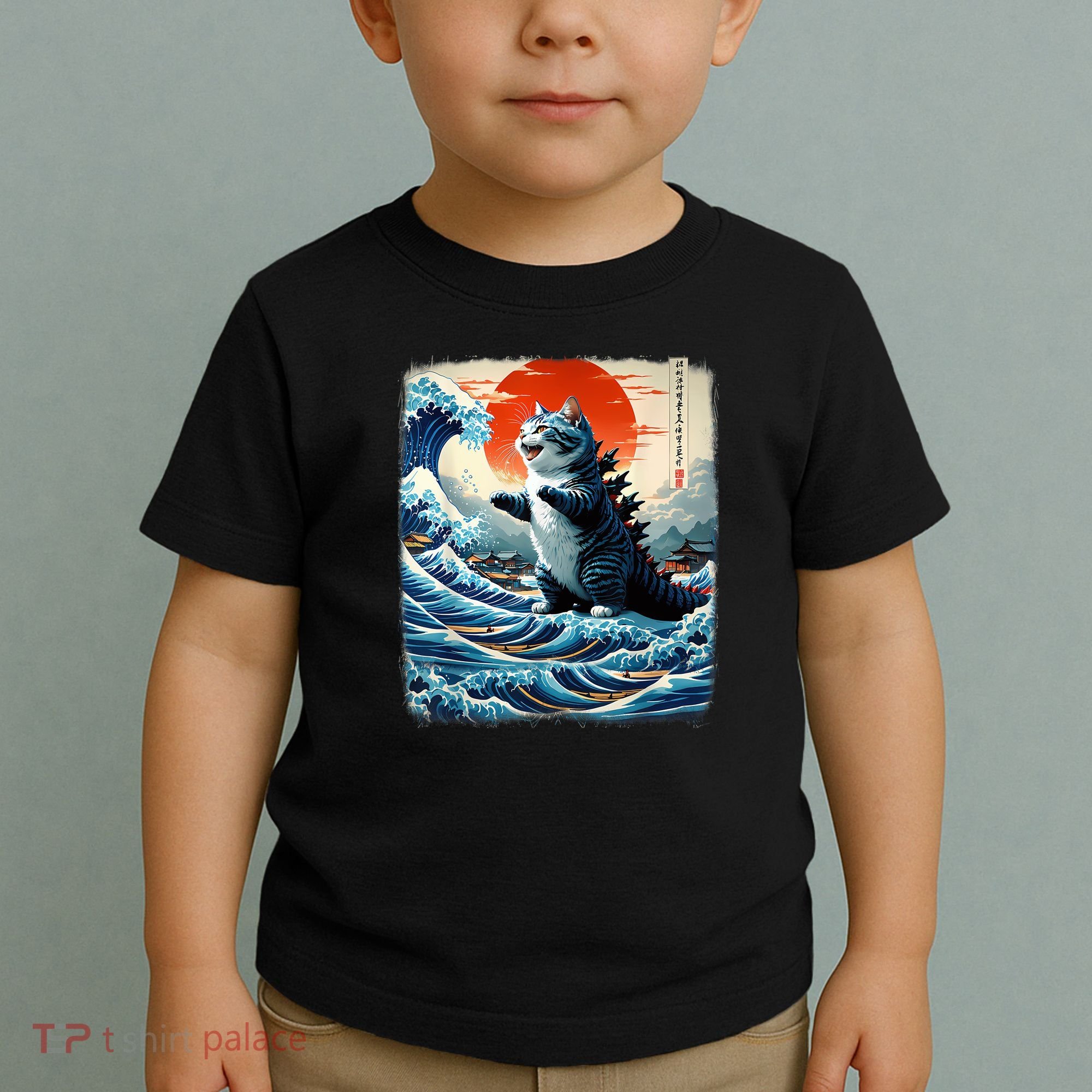 Catzilla Cat Japanese Art Funny Cat Adventure Toddler T-Shirt