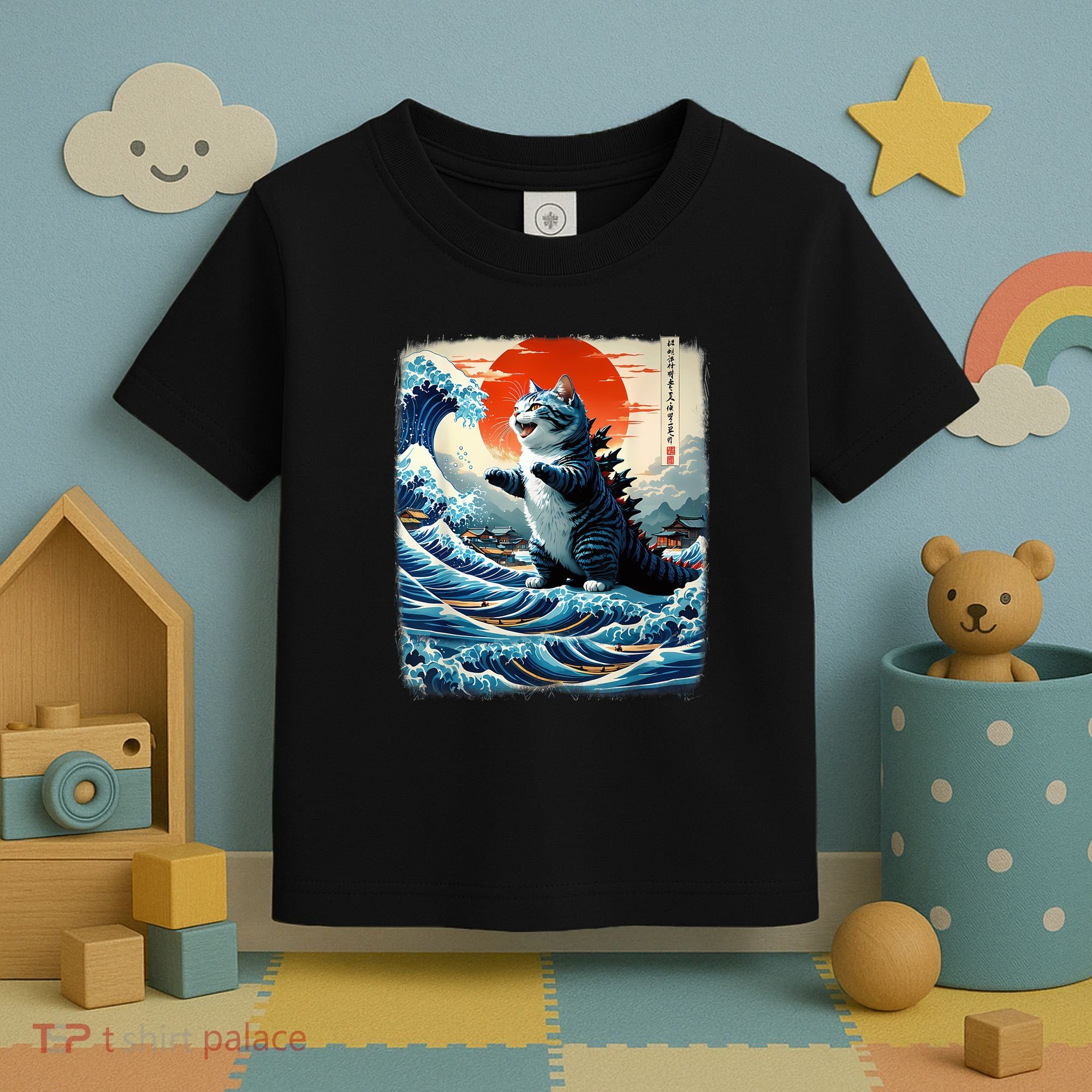 Catzilla Cat Japanese Art Funny Cat Adventure Toddler T-Shirt