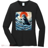 Catzilla Cat Japanese Art Funny Cat Adventure Women's Long Sleeve Shirt thumb 0