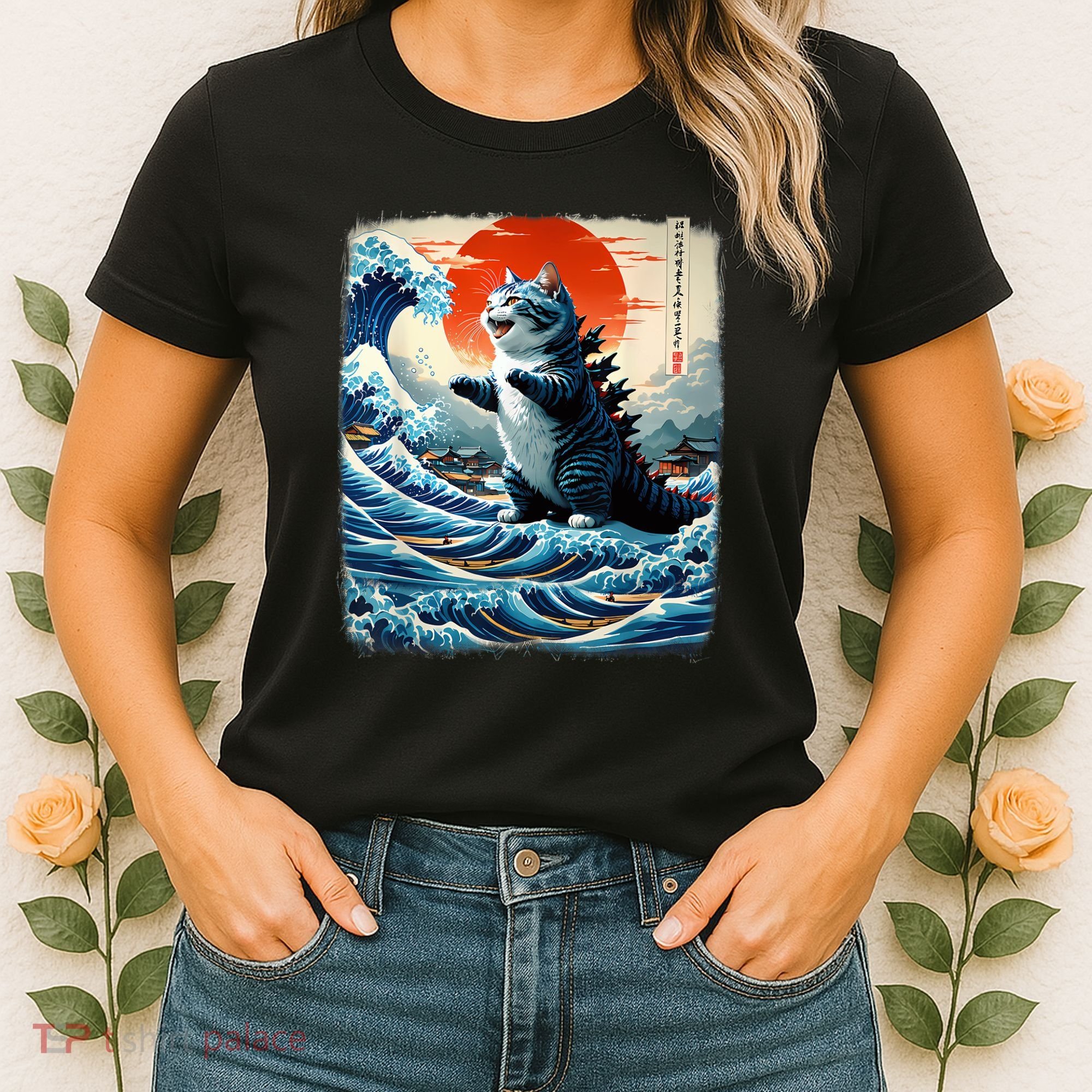 Catzilla Cat Japanese Art Funny Cat Adventure Women's T-Shirt
