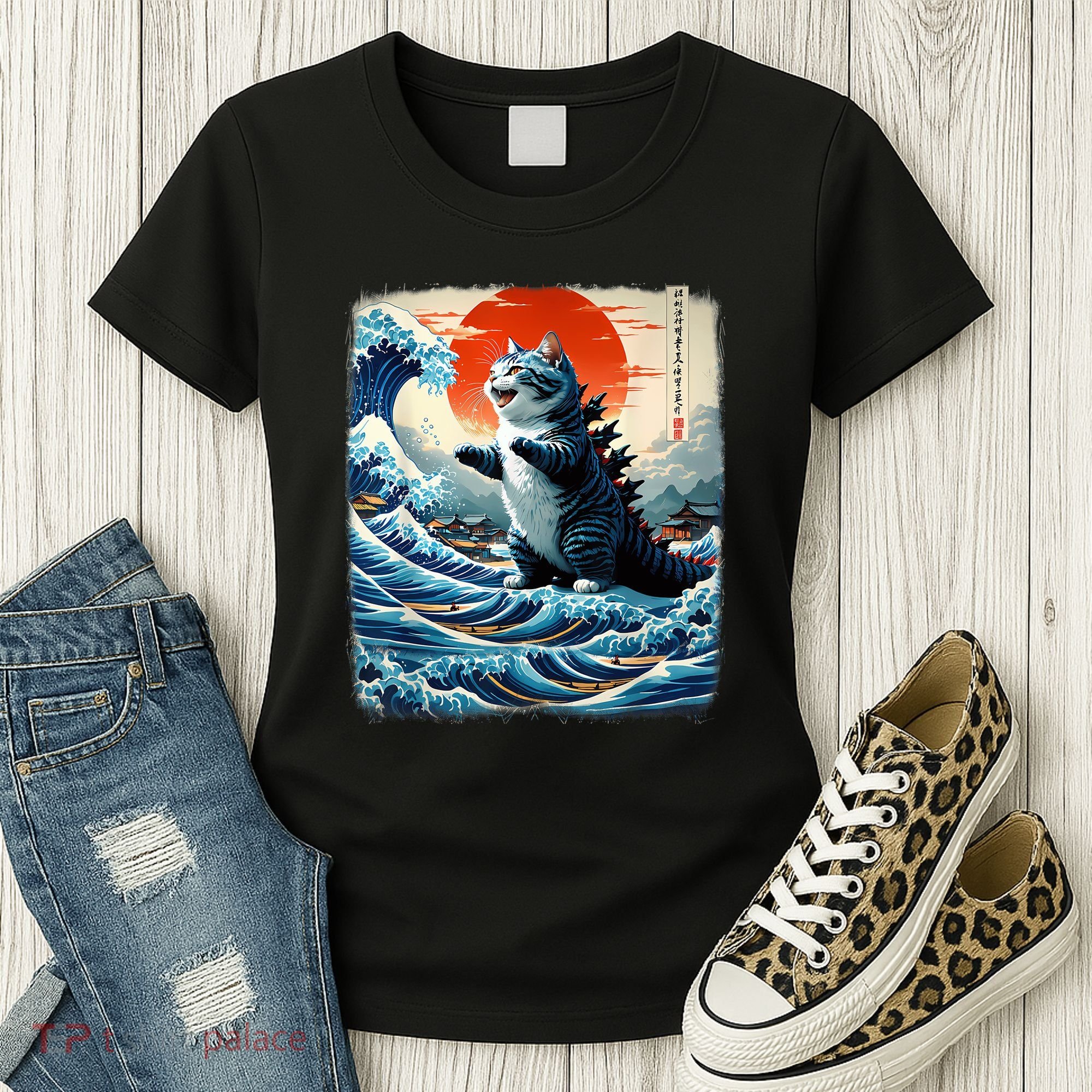 Catzilla Cat Japanese Art Funny Cat Adventure Women's T-Shirt