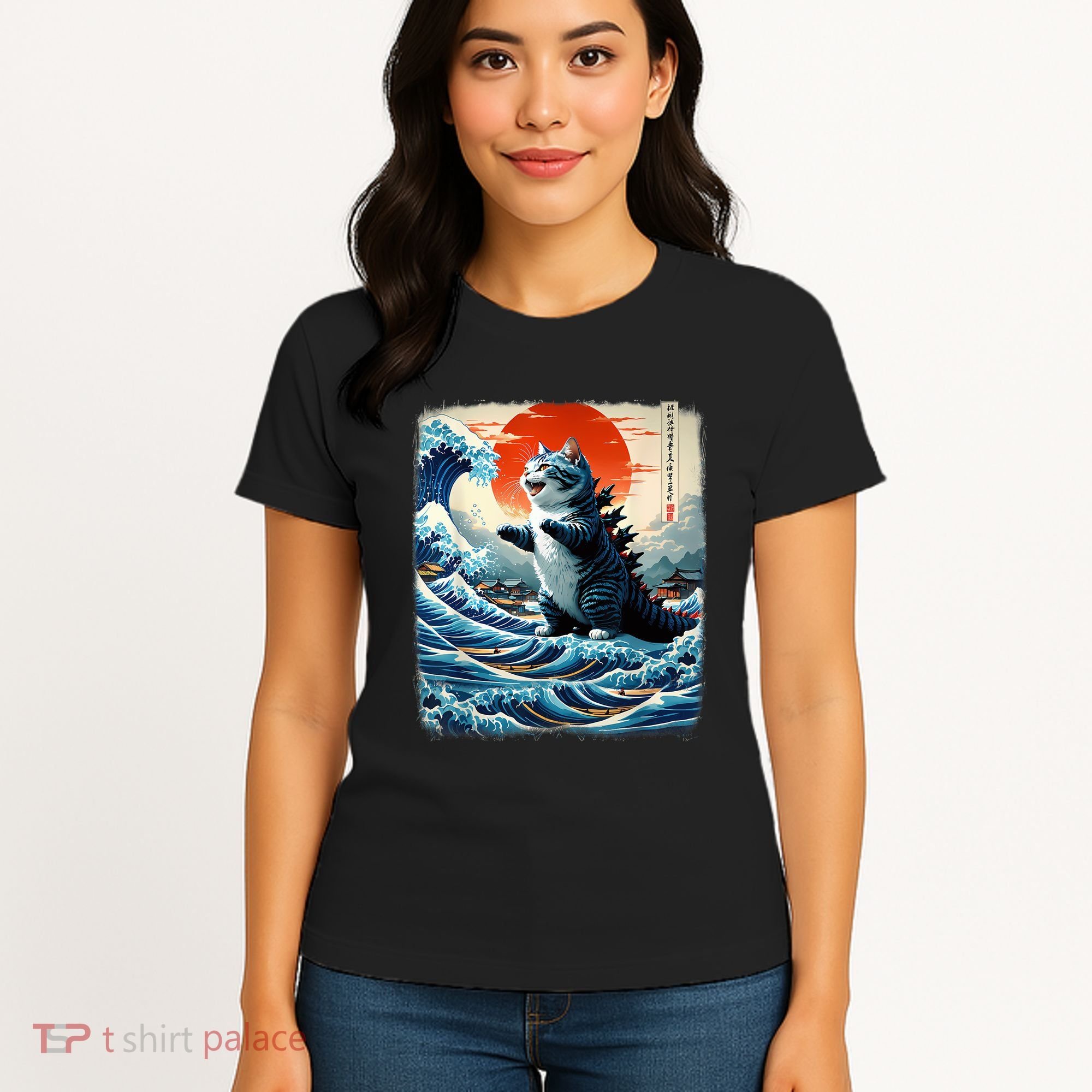Catzilla Cat Japanese Art Funny Cat Adventure Women's T-Shirt