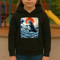 Catzilla Cat Japanese Art Funny Cat Adventure Kids Hoodie thumb 3