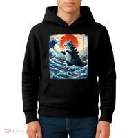 Catzilla Cat Japanese Art Funny Cat Adventure Kids Hoodie thumb 4