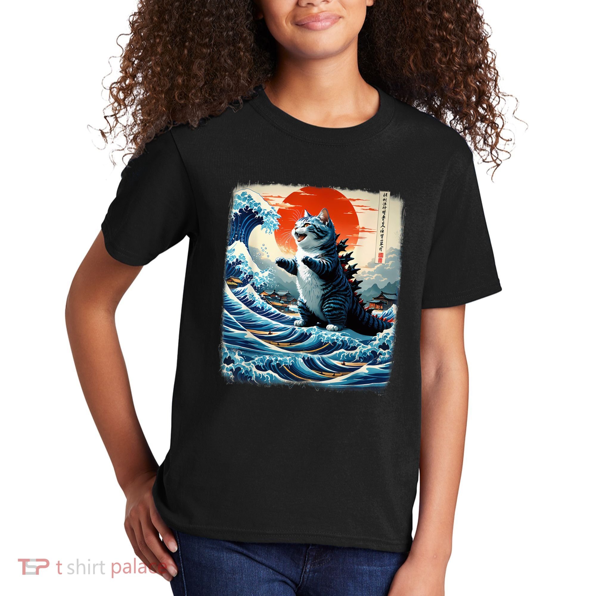Catzilla Cat Japanese Art Funny Cat Adventure Kids T-Shirt